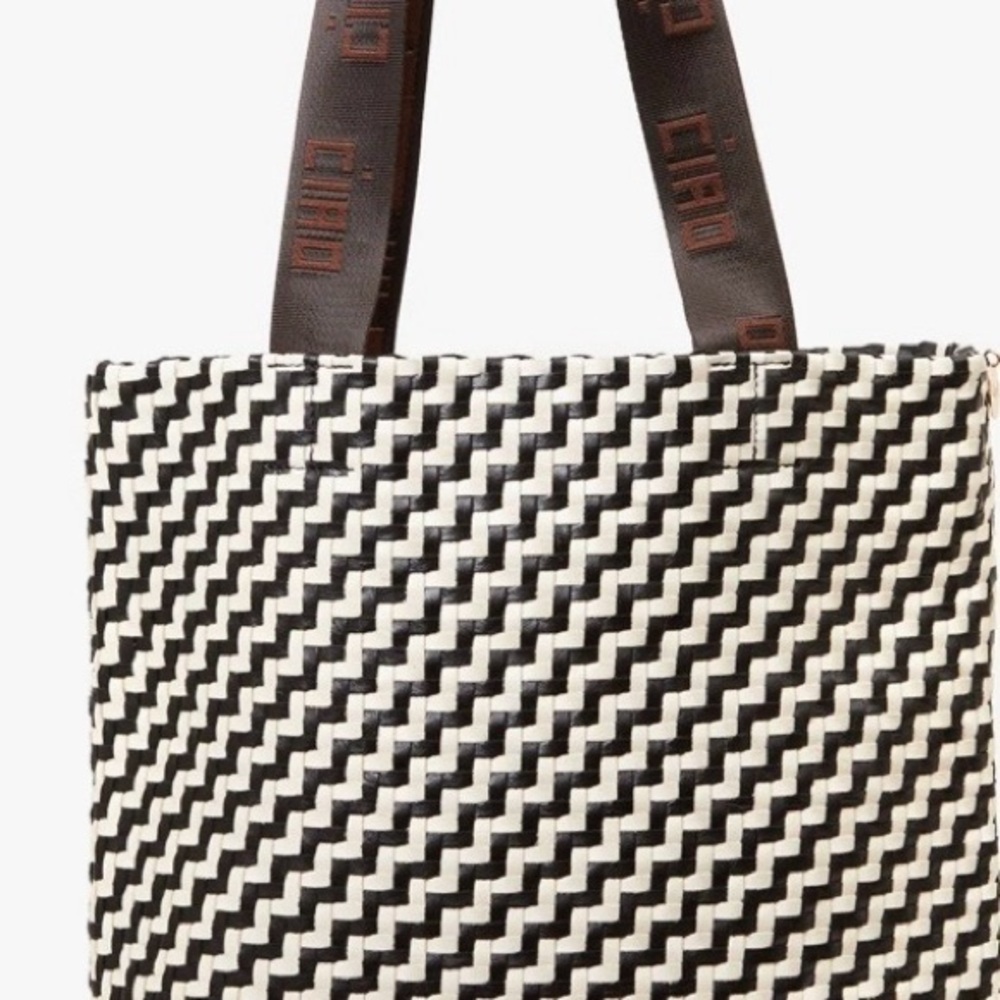 Clare V Carryall Tote Black/Cream Woven Zig Zag NWT